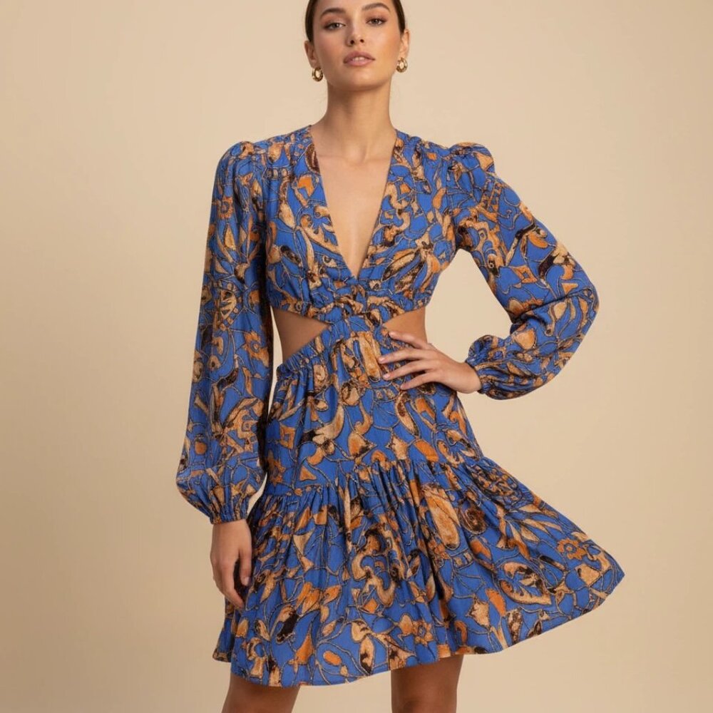 A.L.C Silk dress side cut out blue, yellow and orange print Size 00